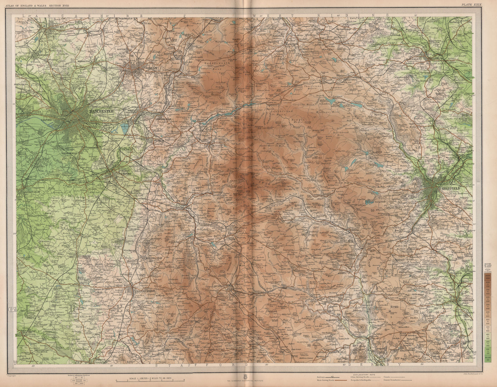 PEAK DISTRICT. Manchester Sheffield Chesterfield Ches Yorks Derbys 1903 map